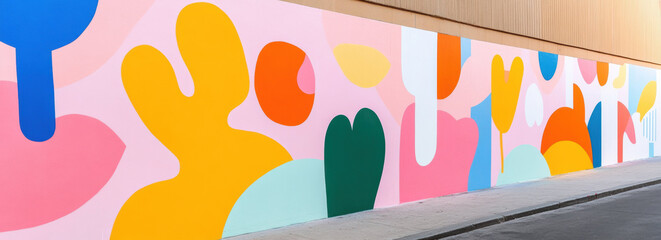 Aufkleber - vibrant and colorful abstract mural featuring bold shapes and patterns on urban wall. Pride month activity concept
