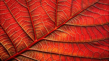 Aufkleber - A Detailed Macro View of a Red Leaf, Showing the Intricate Network of Veins and the Delicate Translucency of the Leaf's Structure