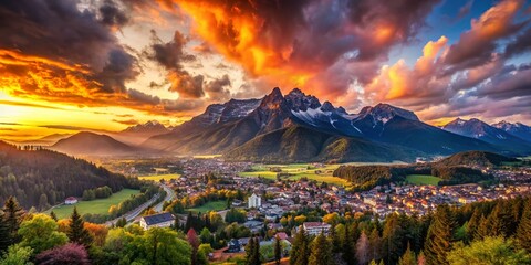 Wall Mural - Majestic Mountain Panorama: Urban Exploration Perspective, Breathtaking Sky, Dramatic Landscape