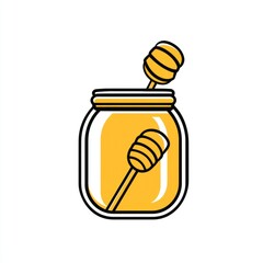 Poster - Honey jar with dipper on white background. Possible stock use food illustration