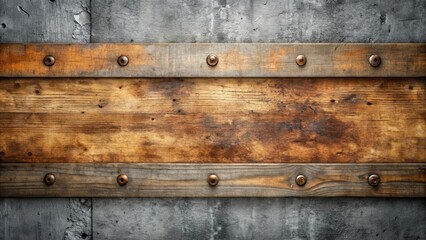 Aufkleber - A weathered wooden plank framed by a distressed wood trim, set against a concrete backdrop