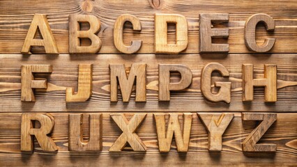 Aufkleber - Wooden alphabet letters arranged in alphabetical order on a rustic wooden background