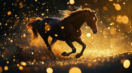 Canvas Print - Majestic Horse Running at Sunset: A Golden Moment