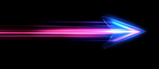 Wall Mural - abstract neo glowing speed lines in the shape of an arrow on a dark background, vector illustration 
