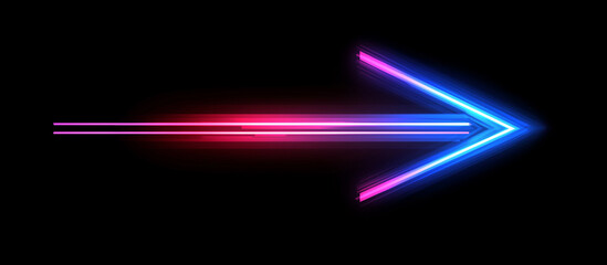 Wall Mural - neon light arrow,blue and pink glowing speed lines in the shape of an arrow on a dark background, ve