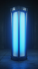 Wall Mural - futuristic glowing tower with blue light in dark environment