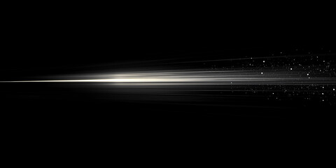Wall Mural - abstract white gradient speed ray on black background, horizontal straight line motion effect, vecto