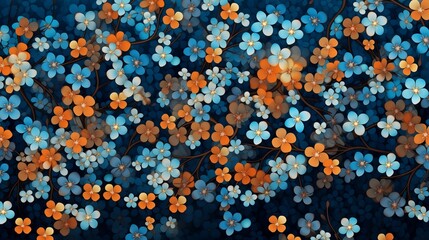 Wall Mural - Orange and blue background with small size flower a?