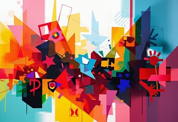 Wall Mural - Vivid Geometric Harmony: A Celebration of Color and Form