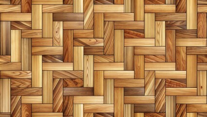 Wall Mural - A Seamless Interlocking Pattern of Light and Dark Wood Planks, Creating a Striking Visual Texture