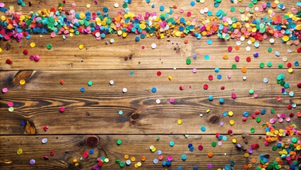 Aufkleber - A vibrant collection of confetti scattered across a rustic wooden surface, creating a festive and celebratory backdrop.