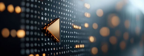 Leinwandbilder - Futuristic coding matrix with binary data streams and cursor symbol, representing technology and digital communication. glowing elements create dynamic atmosphere