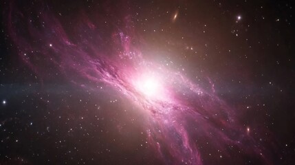 Sticker - Galaxy Background with Captivating Vibrant Pink and Purple Nebula Center Surrounded by Twinkling Stars