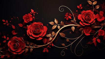 Wall Mural - Red and black background with small size flower a?