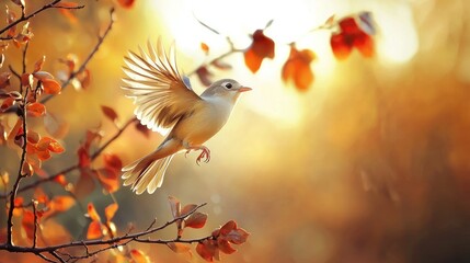 a bird taking flight from a tree branch.