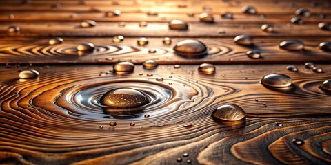 Aufkleber - Water droplets on a wooden surface, creating a captivating display of reflection and texture