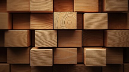 Wall Mural - Textured wooden blocks arranged in a geometric pattern