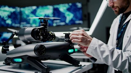 Leinwandbilder - Unmanned aerial vehicle assembly in a high-tech laboratory setting at a remote sensing facility