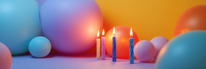 Aufkleber - Colorful birthday celebration with vibrant balloons and glowing candles creating a joyful atmosphere for festive fun. Generative AI
