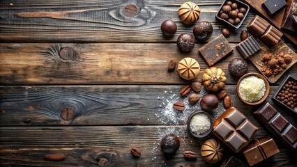 Poster - Aromatic Chocolate Delights and Confections on Rustic Wood