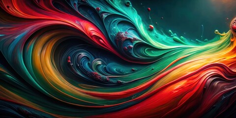 Sticker - Abstract Swirling Vibrant Hues of Red, Green, and Gold Paint