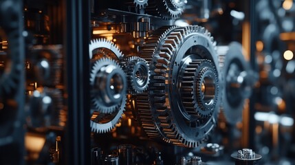 Wall Mural - Intricate Gears Rotating in Industrial Machine Close-Up