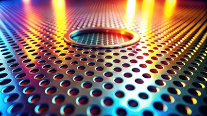 Leinwandbilder - Abstract Metallic Surface with Circular Perforations and Vivid Lighting