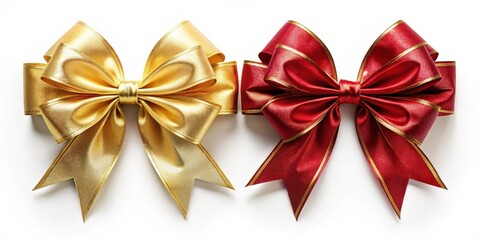 Aufkleber - Elegant Gold and Red Satin Ribbon Bows on White Background