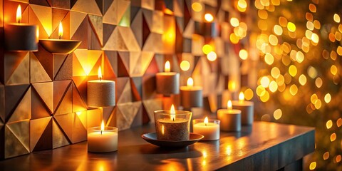 Wall Mural - Modern Abstract Candle Wall Art with Bokeh Lights - Stock Photo