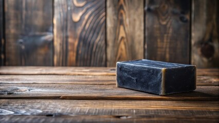Poster - Dark Gray Soap Bar on Rustic Wooden Surface