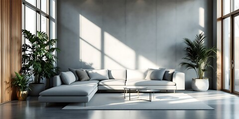 Wall Mural - Modern living room sunlight concrete wall