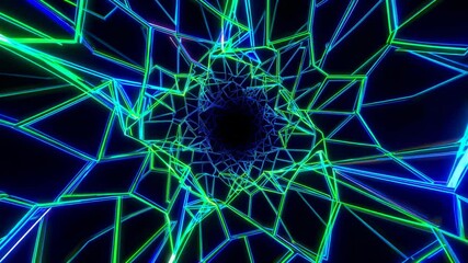 Leinwandbilder - Colorful geometric patterns swirl in a mesmerizing digital tunnel created with glowing lines