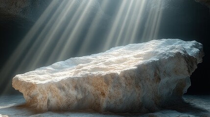 Wall Mural - Cave rock pedestal sunlight beams