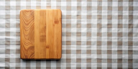Poster - Rustic wooden cutting board on a checkered tablecloth, perfect for culinary projects or food photography