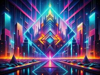 Wall Mural - Night Cityscape Geometric Anime Pattern - Digital Design Background