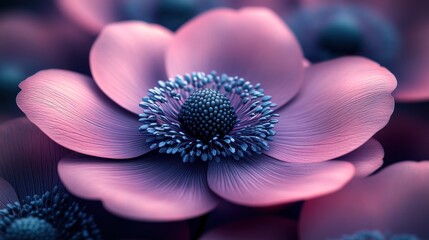 Poster - Close-up pink anemone flower detailed, blurred background