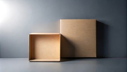 Poster - Empty cardboard boxes on a neutral background, ready for product placement or packaging design concepts
