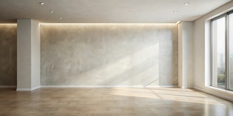 Aufkleber - Empty Room with Large Window and Textured Wall, Ideal for Interior Design Mockup
