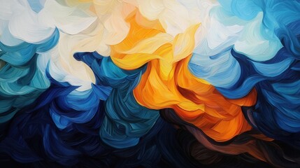 Canvas Print - Abstract Waves in Blue and Orange Swirls with Light Background