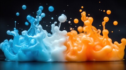 Canvas Print - Colorful liquid splashes on dark background