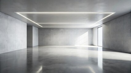 Aufkleber - Modern Empty Industrial Loft Space with Polished Concrete Floor and Recessed Lighting
