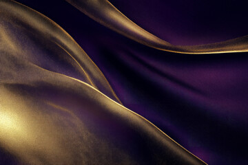 Wall Mural - A rich, deep purple and gold abstract background with luxurious textures, metallic accents, and smooth gradients. Elegant, sophisticated, and ideal for high-end branding.