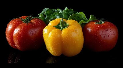 Poster - Fresh tomatoes, pepper, lettuce; healthy food