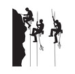 © Joynab - Rock climbing men hanging from safety ropes silhouette vector illustration