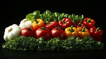 Poster - Fresh vegetables, vibrant colors, dark background, healthy food, recipe illustration