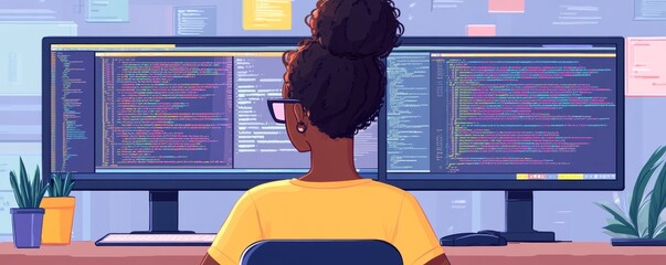 African American Woman Programmer. Girl Coding