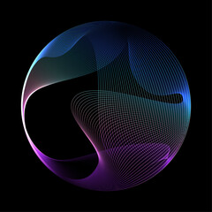 Poster - Abstract vector round shape of wavy lines flowing smooth curve colorful spectrum light on black background in concept of technology, science, music, modern.