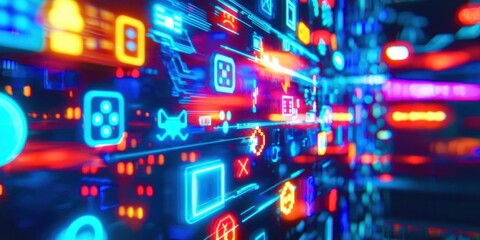 Computer screen with many icons and a blue background