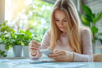 Woman Testing Glucose Level With Continuous Glucose Monitor