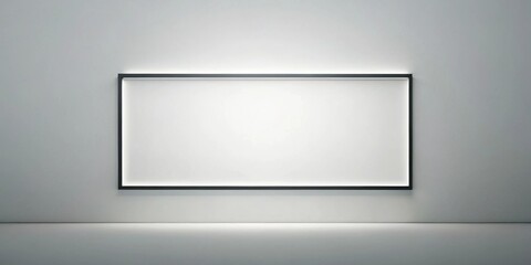 Poster - Illuminated Rectangular Frame on a White Wall, Ideal for Modern Interior Design and Clean Minimalist Aesthetics
